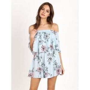 Show Me Your MuMu Casita Blue Wildflower Breeze Floral Off Shoulder Mini Dress M